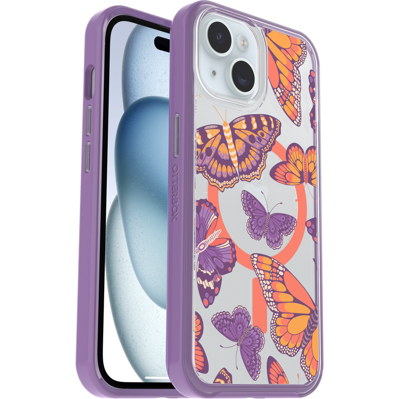 product image 1 - iPhone 13, iPhone 14 y iPhone 15 Funda Symmetry Series Clear para MagSafe Fluttering Flora